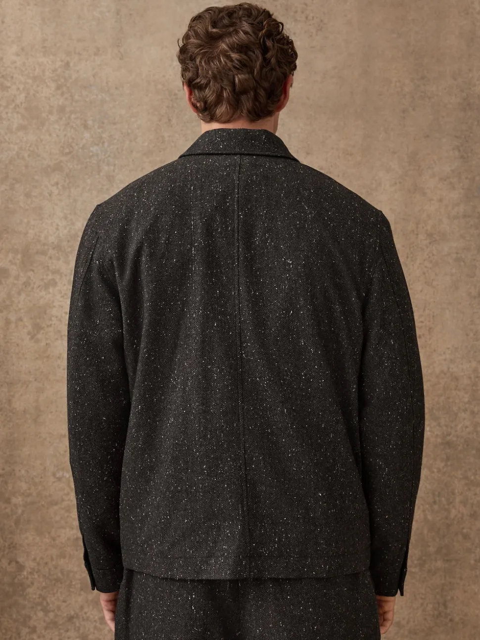 Grey Textured Herringbone Jacket With Wool
