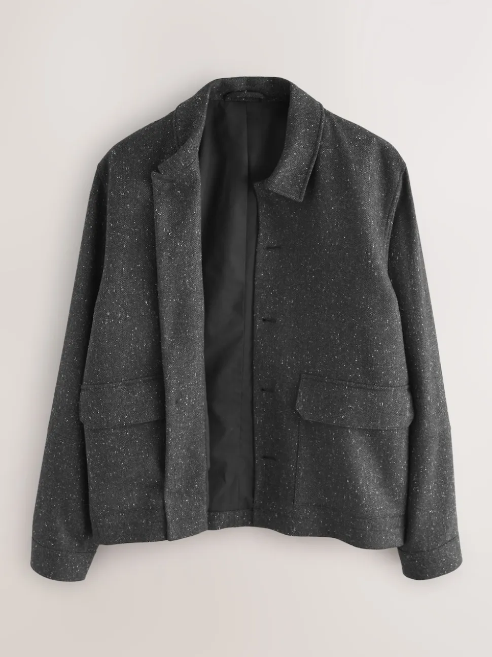 Grey Textured Herringbone Jacket With Wool