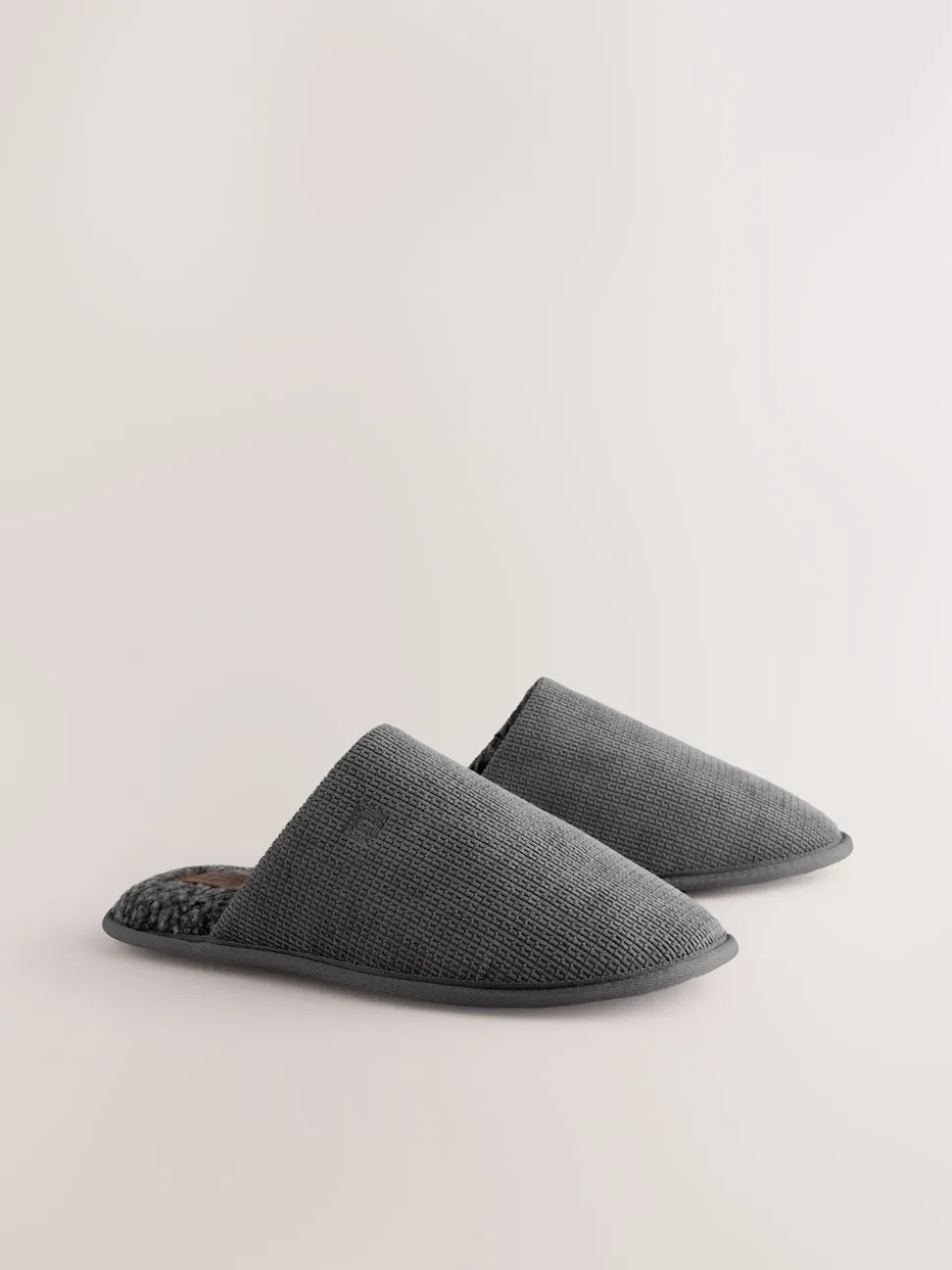 Grey Textured Mule Slippers
