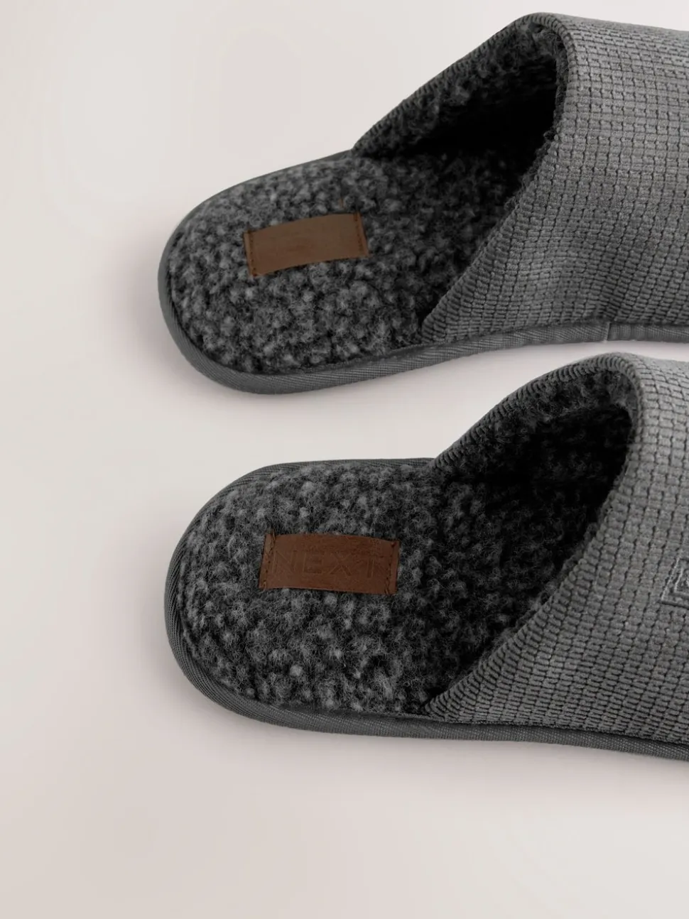 Grey Textured Mule Slippers