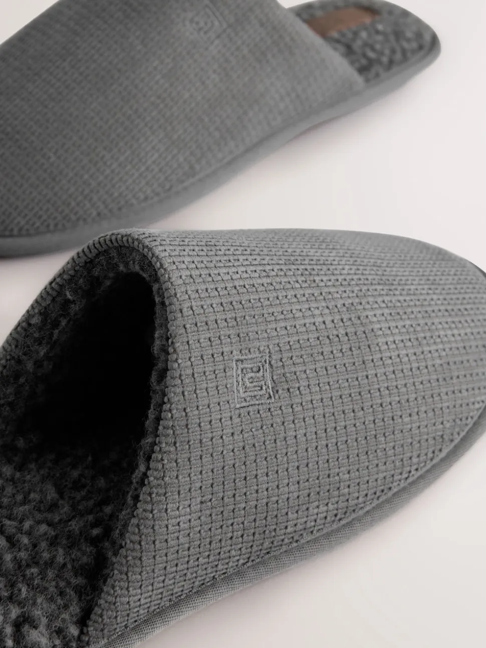 Grey Textured Mule Slippers
