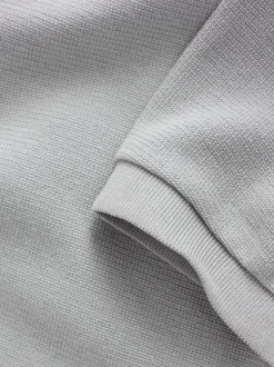 Grey Textured Smart Zip Neck Polo Shirt