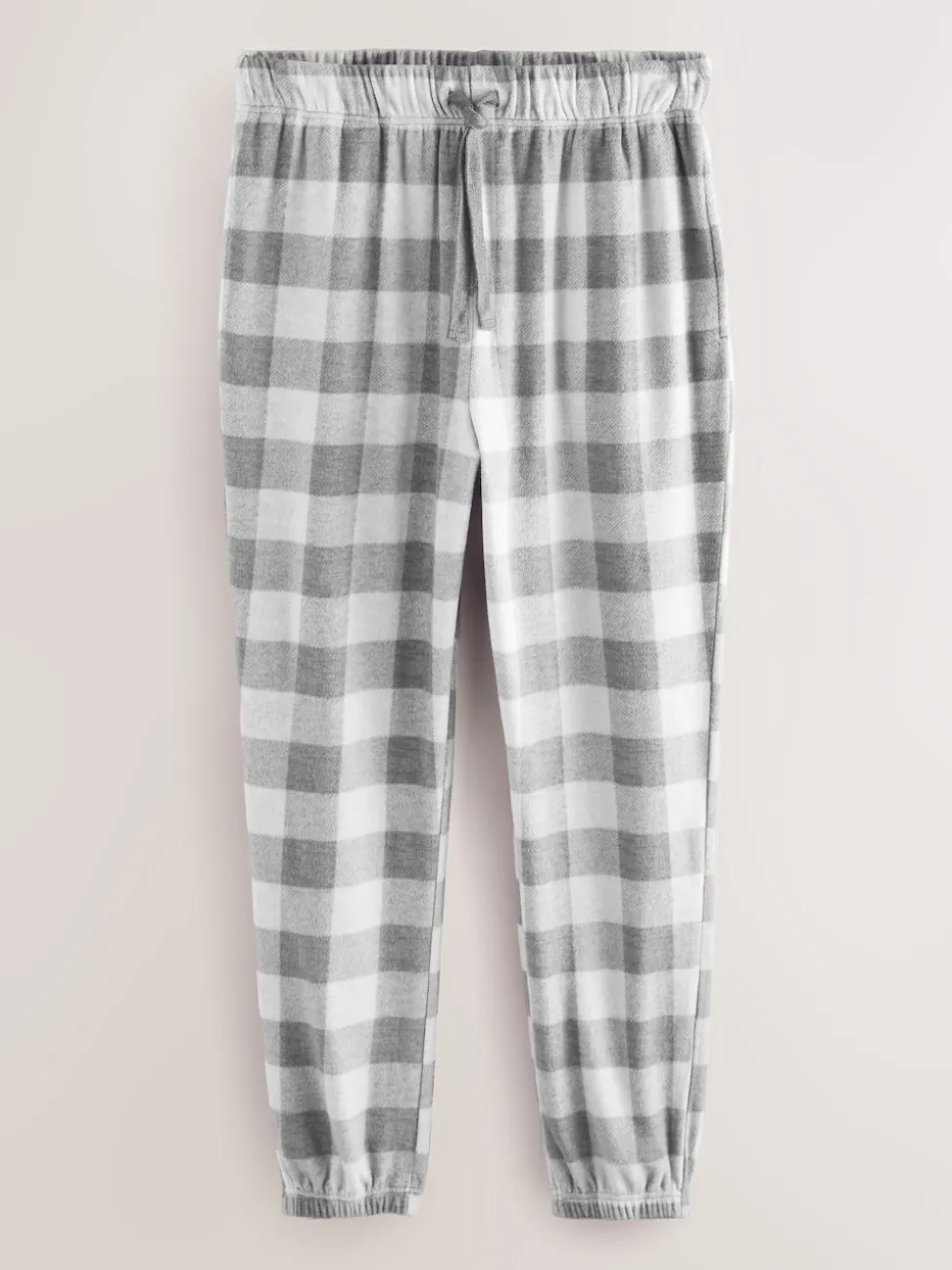 Grey Thermal Fleece Check Long Sleeve Cuffed Pjyamas Set