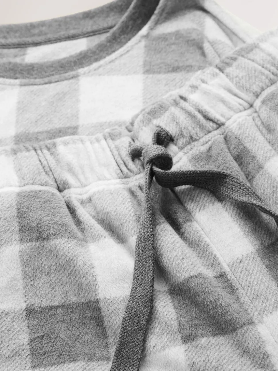 Grey Thermal Fleece Check Long Sleeve Cuffed Pjyamas Set