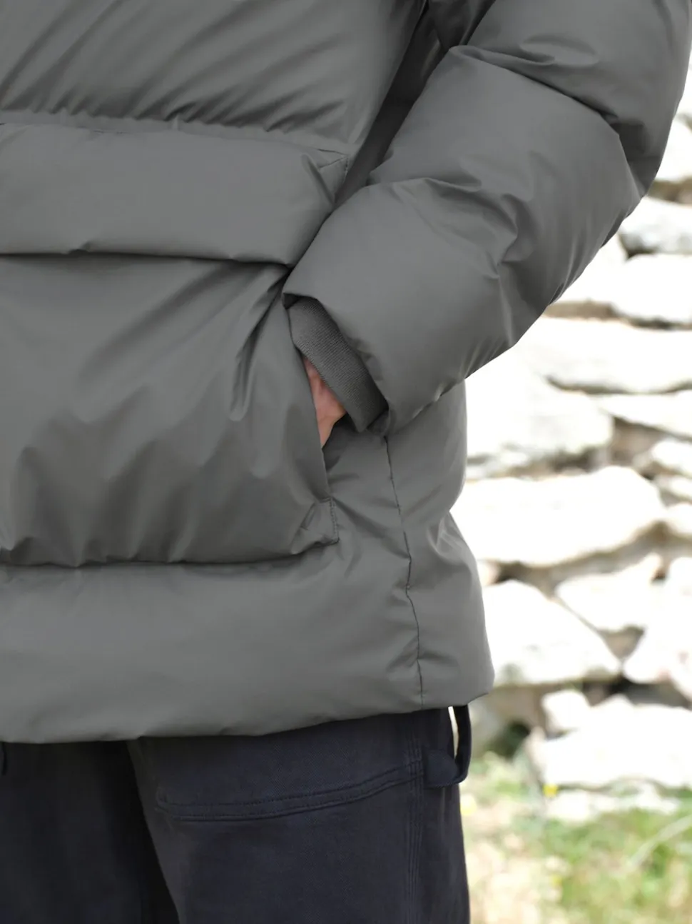 Grey ThermoGen Shower Resistant Rubbersied Puffer Coat