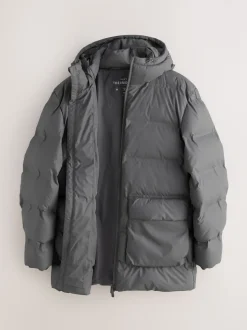 Grey ThermoGen Shower Resistant Rubbersied Puffer Coat