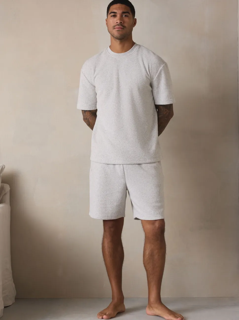 Grey Towelling Short Sleeve Pyjamas Set