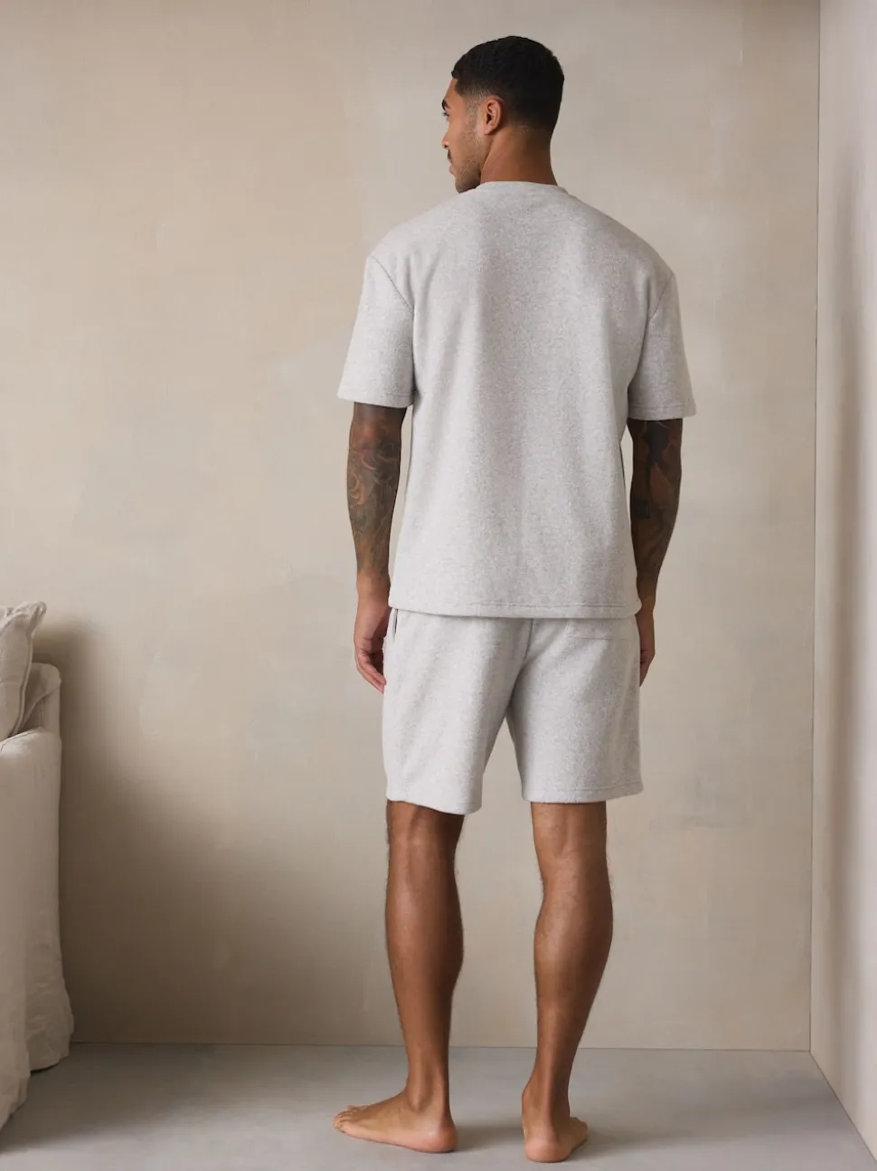 Grey Towelling Short Sleeve Pyjamas Set