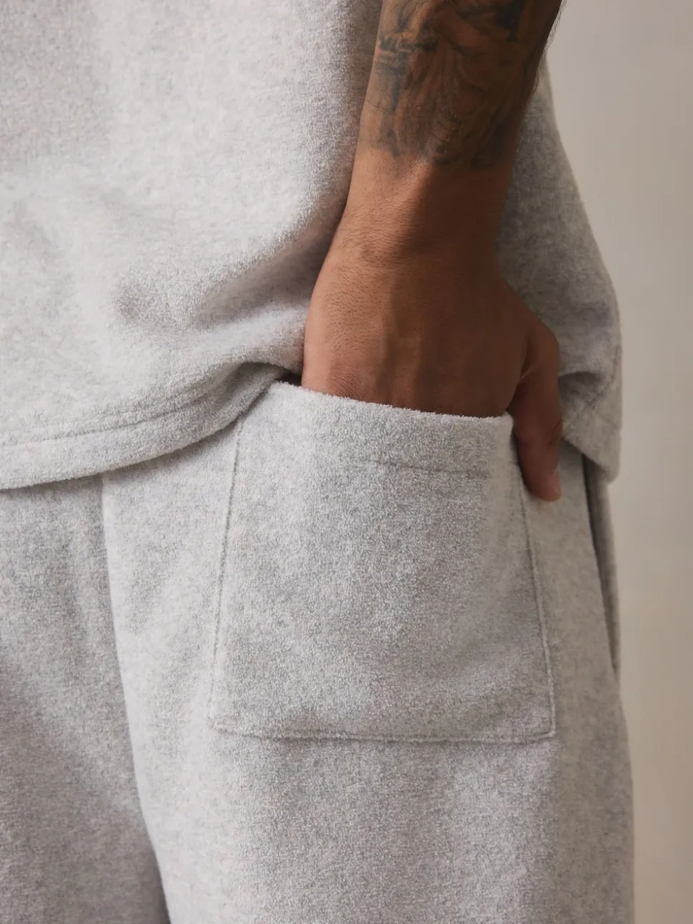Grey Towelling Short Sleeve Pyjamas Set