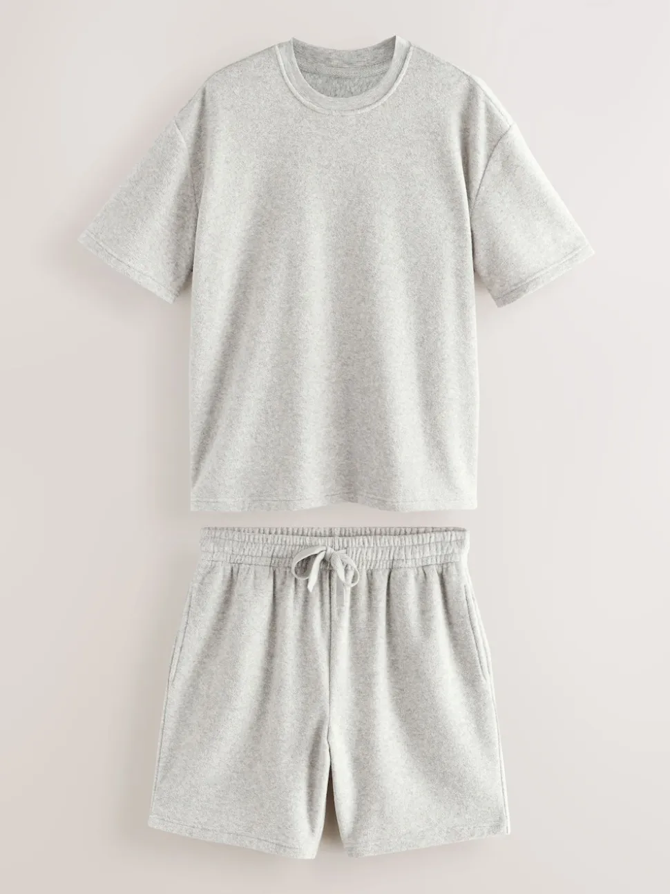 Grey Towelling Short Sleeve Pyjamas Set