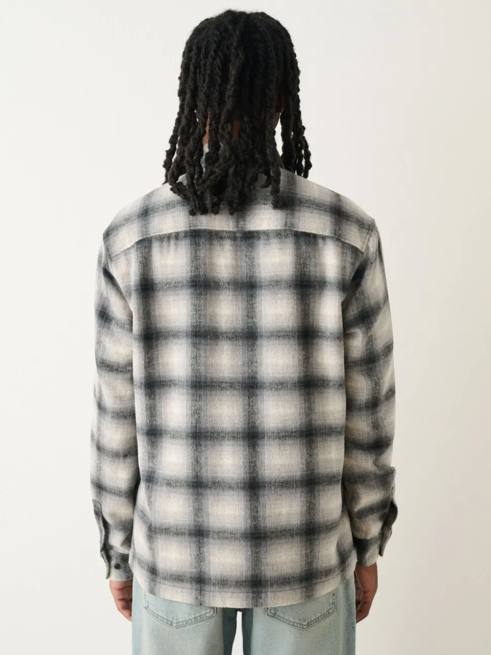 Grey Twin Pocket Long Sleeve Check Overshirt