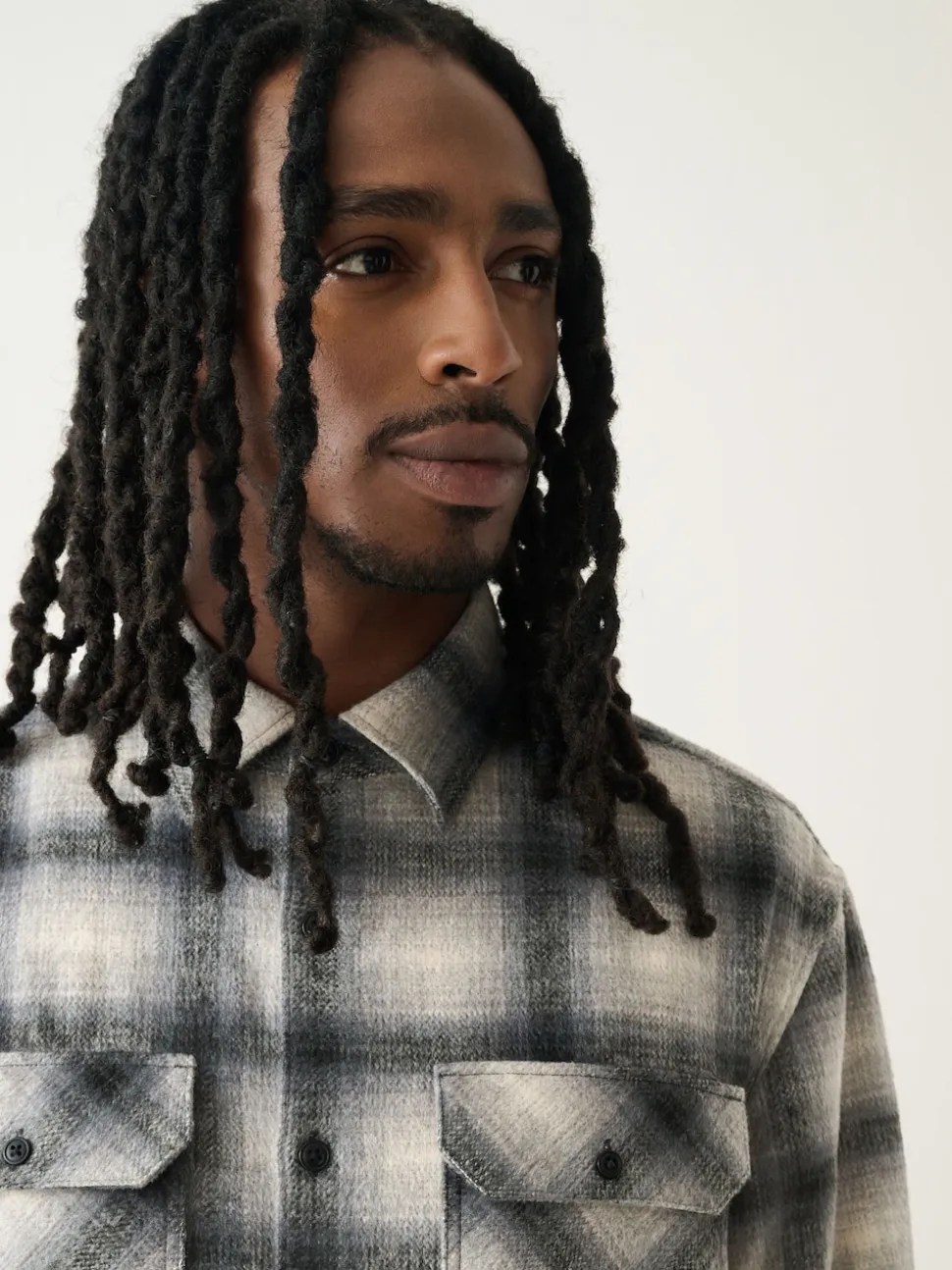 Grey Twin Pocket Long Sleeve Check Overshirt