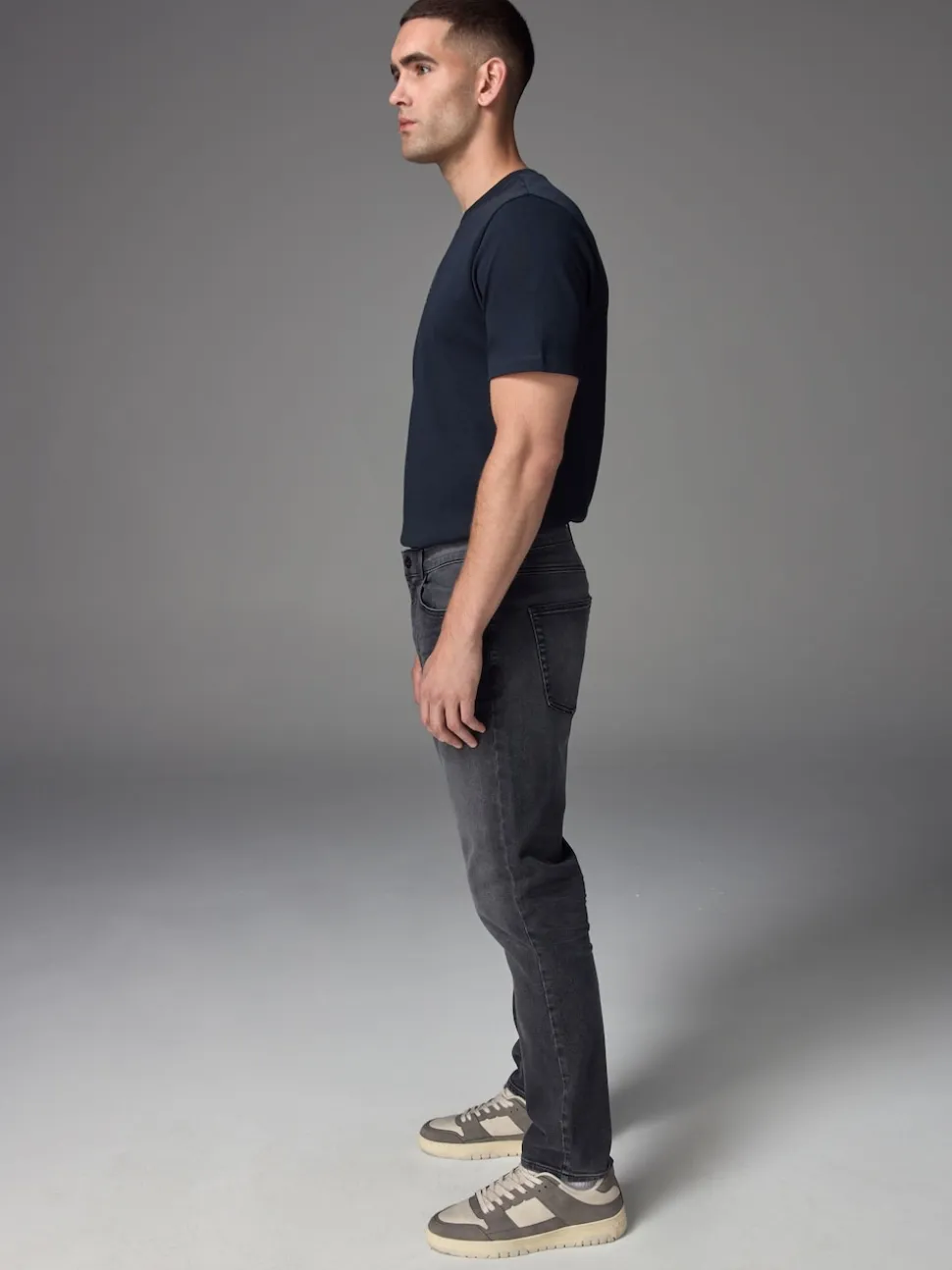 Grey Washed Slim Fit Essential Stretch Jeans