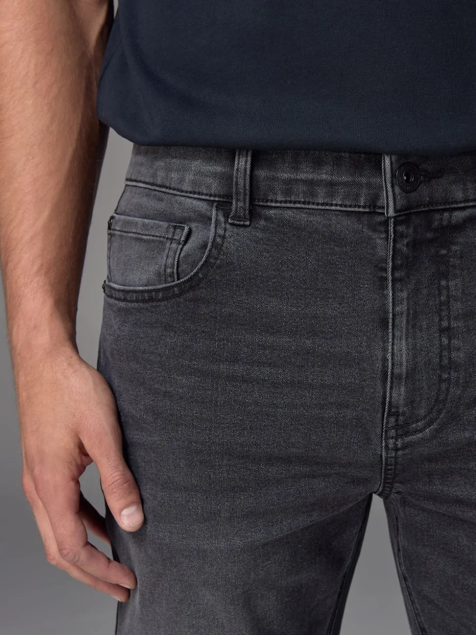 Grey Washed Slim Fit Essential Stretch Jeans