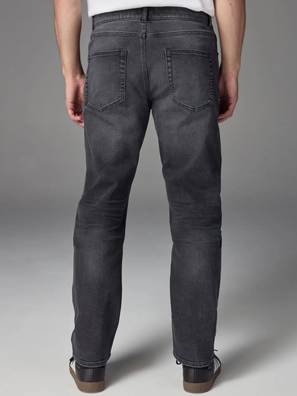 Grey Washed Straight Fit Straight Fit Essential Stretch Jeans