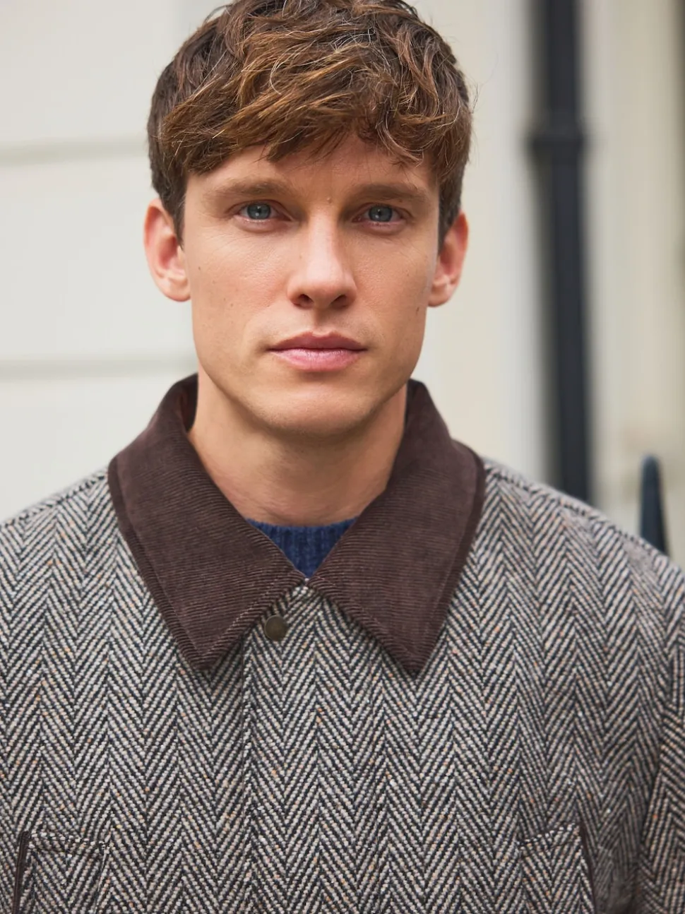 Grey Wool Blend Herringbone Quilted Corduroy Collar Jacket