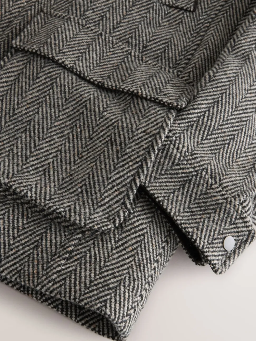 Grey Wool Blend Herringbone Quilted Corduroy Collar Jacket