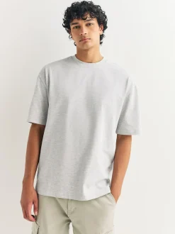 Grey/Light Blue/Navy Blue Marls Relaxed Fit Heavyweight T-Shirts 3 Pack