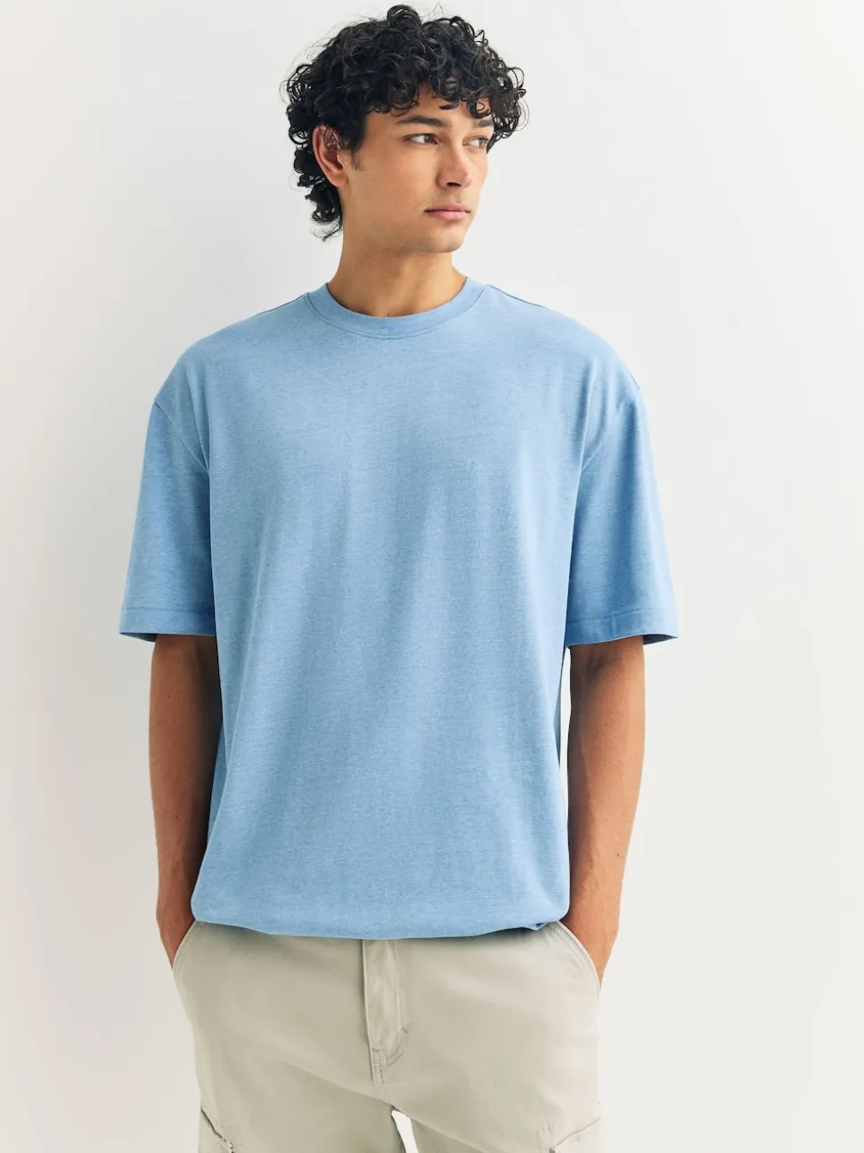 Grey/Light Blue/Navy Blue Marls Relaxed Fit Heavyweight T-Shirts 3 Pack
