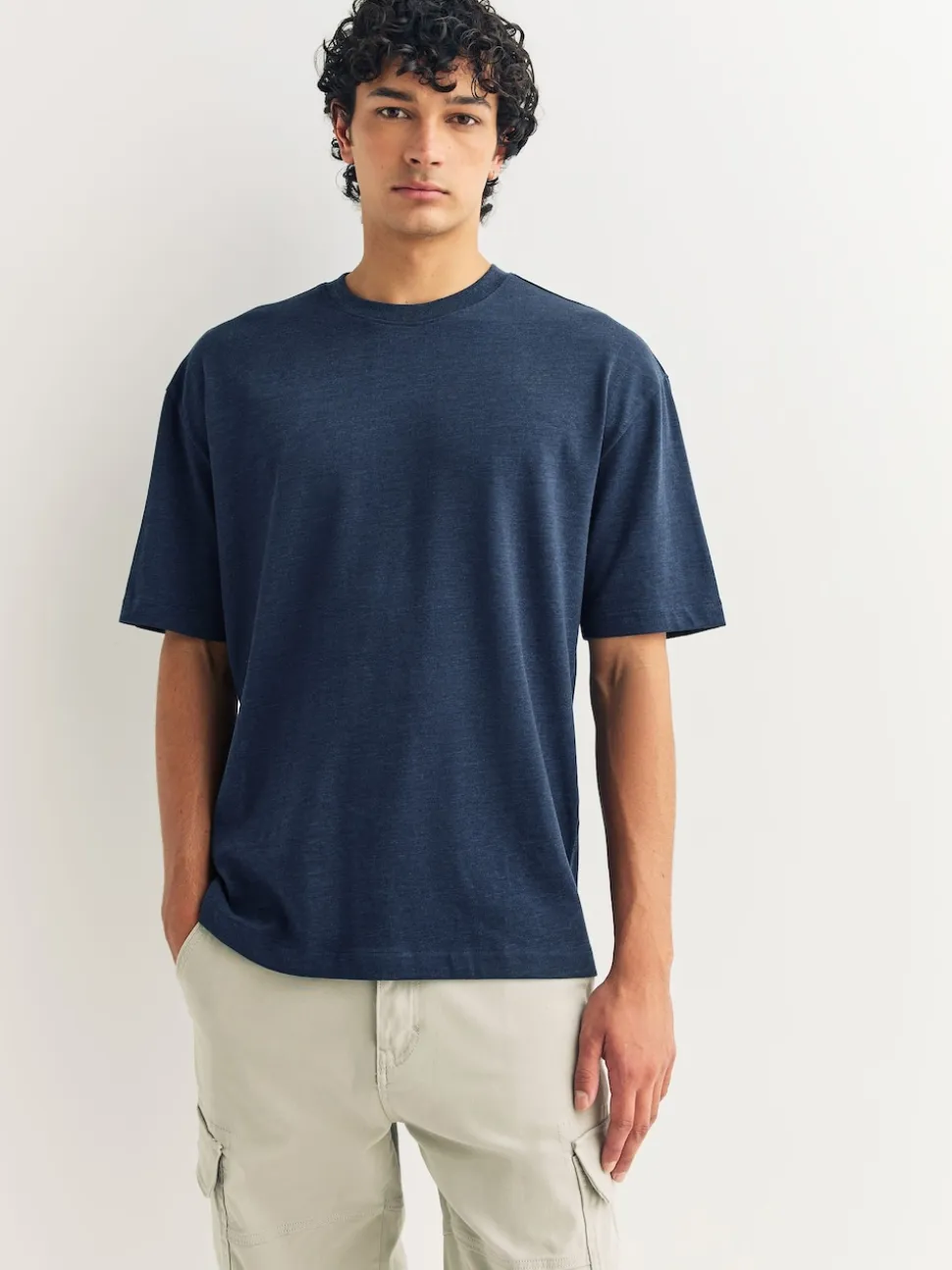 Grey/Light Blue/Navy Blue Marls Relaxed Fit Heavyweight T-Shirts 3 Pack