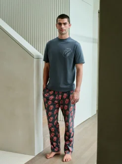 Grey/Red The Rolling Stones Short Sleeve Pyjamas Set