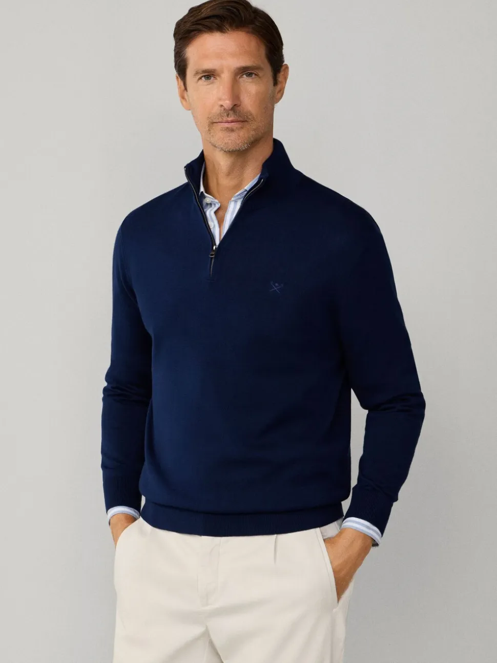 Hackett Cotton Embroidered Logo Quarter Zip Jumper