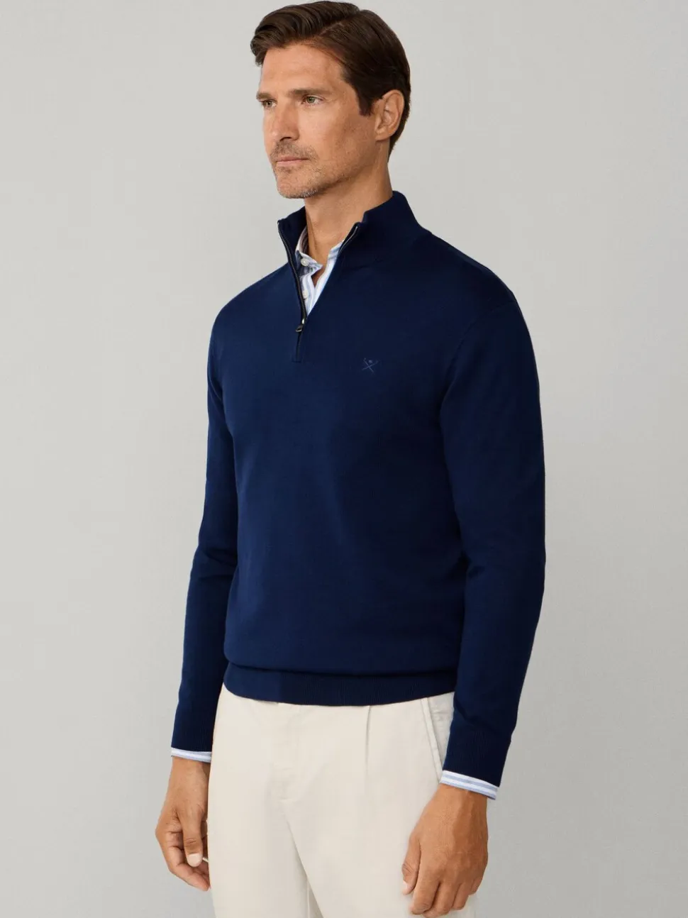 Hackett Cotton Embroidered Logo Quarter Zip Jumper