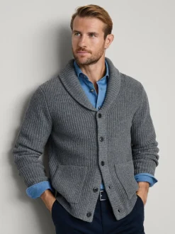 Hackett Grey Merino Wool Ribbed Shawl Cardigan