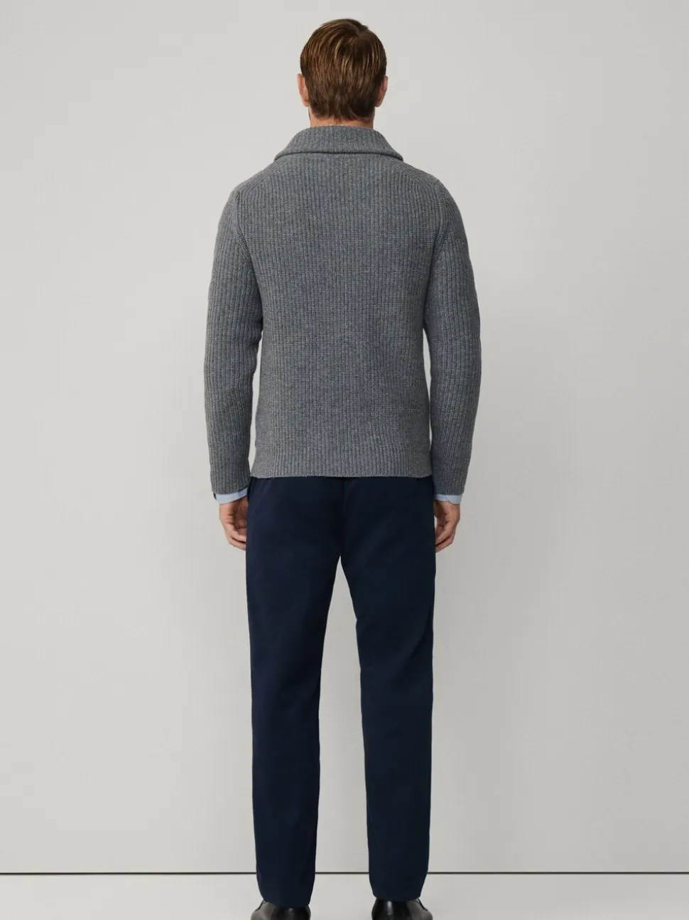 Hackett Grey Merino Wool Ribbed Shawl Cardigan