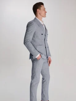 Harry Brown Blue Giacomo Cotton Linen Double Breasted Suit Jacket
