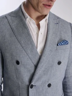 Harry Brown Blue Giacomo Cotton Linen Double Breasted Suit Jacket