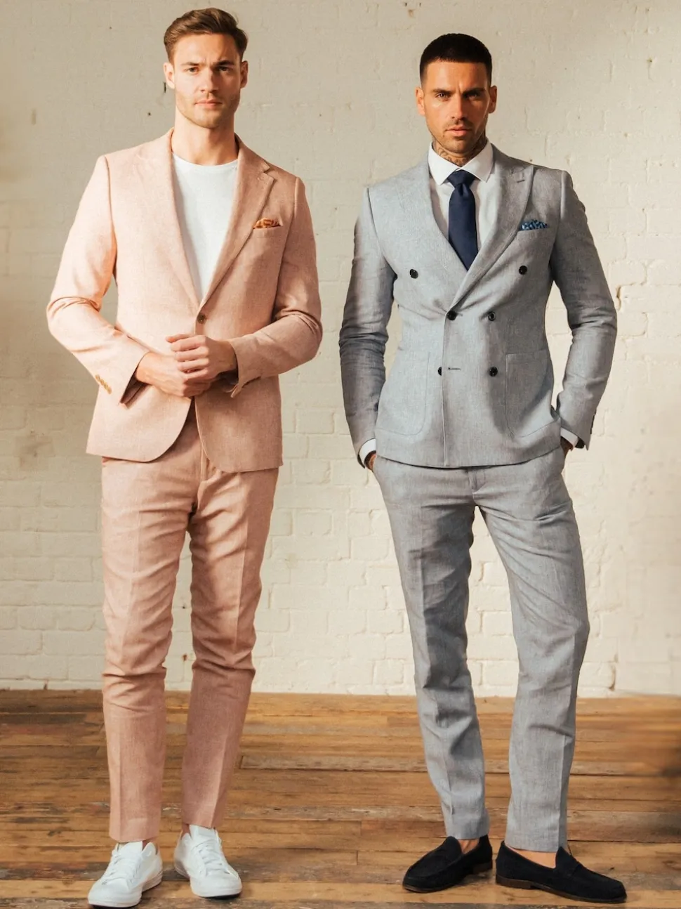 Harry Brown Blue Giacomo Cotton Linen Double Breasted Suit Jacket