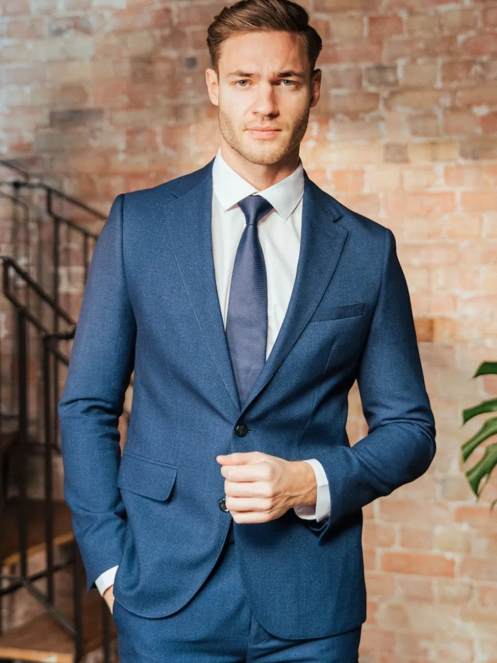 Harry Brown Blue Slim Fit Suit Archie Melange Jacket
