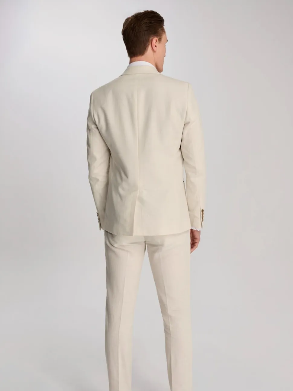 Harry Brown Cream Giacomo Slim Fit Cotton Linen Suit Jacket