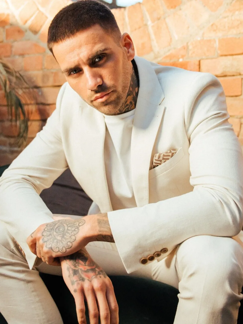 Harry Brown Cream Giacomo Slim Fit Cotton Linen Suit Jacket