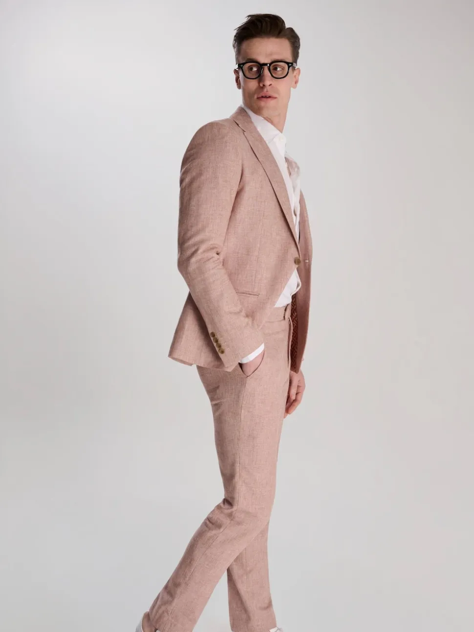 Harry Brown Pink Giacomo Slim Fit Cotton Linen Suit Jacket