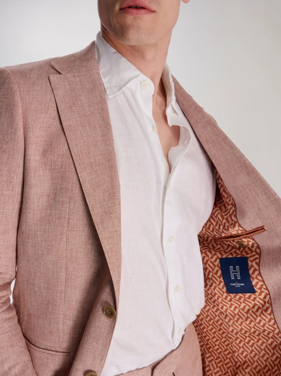 Harry Brown Pink Giacomo Slim Fit Cotton Linen Suit Jacket
