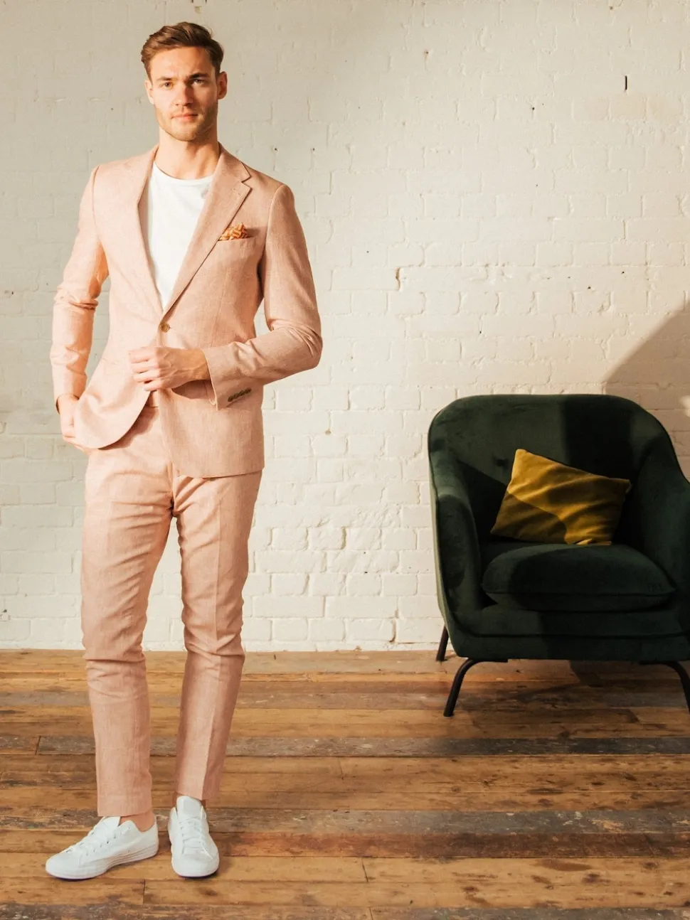 Harry Brown Pink Giacomo Slim Fit Cotton Linen Suit Jacket