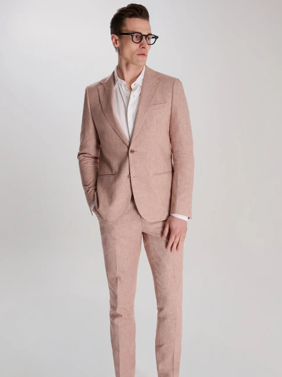 Harry Brown Pink Giacomo Slim Fit Cotton Linen Suit Jacket