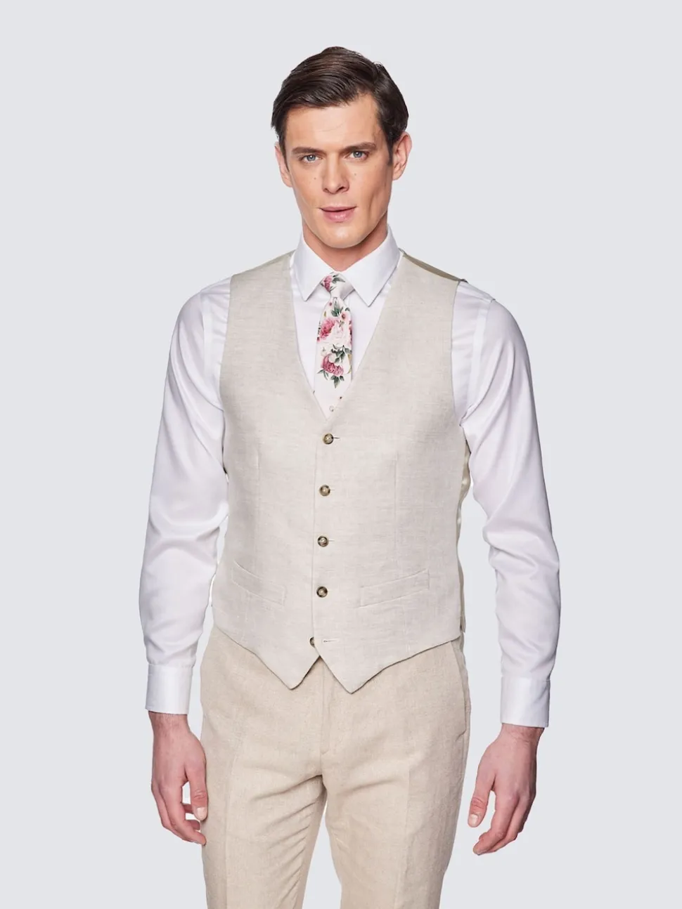 Hawes & Curtis Cream Tailored Italian 100% Linen Waistcoat