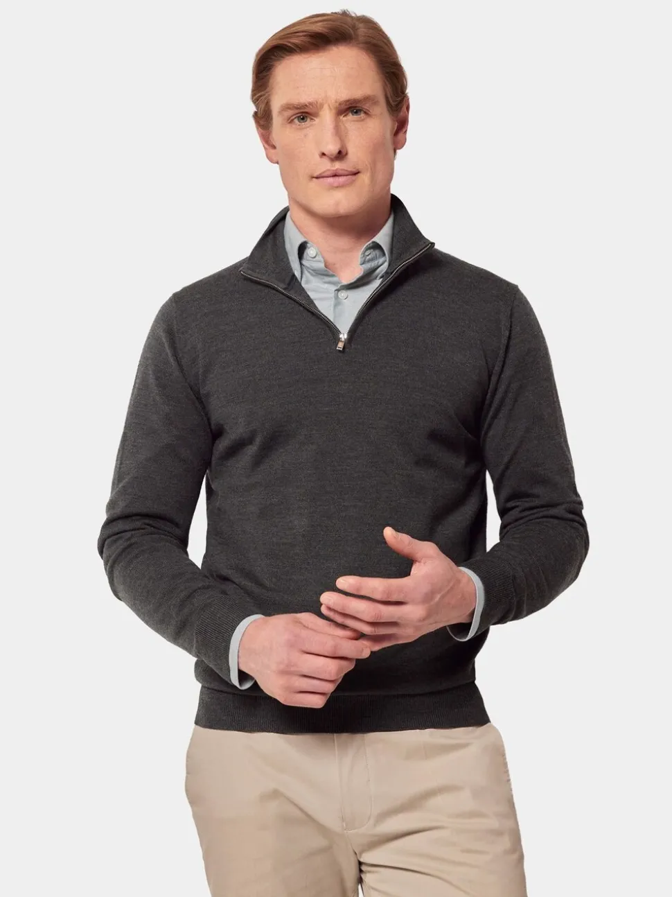 Hawes & Curtis Green Merino 1/2 Zip Jumper