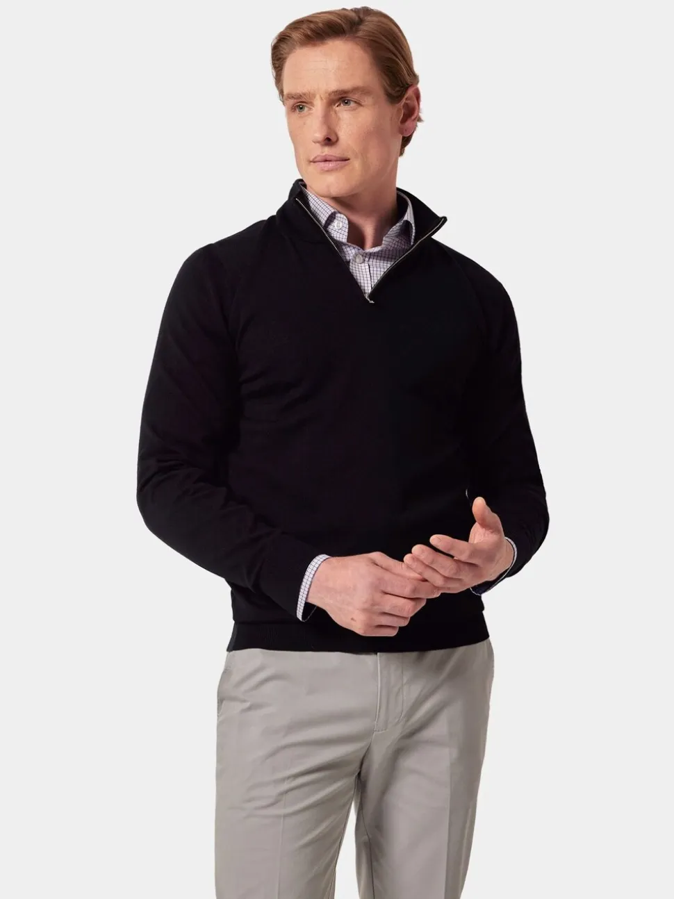 Hawes & Curtis Merino 1/2 Zip Black Jumper