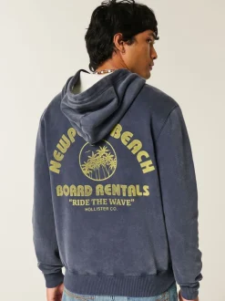 Hollister Blue Logo Waffle Lined Boxy Zip-Up Hoodie