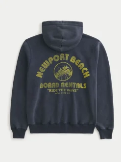 Hollister Blue Logo Waffle Lined Boxy Zip-Up Hoodie