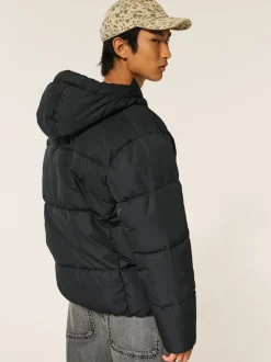 Hollister Core Puffer Black Coat With Contrast Lining