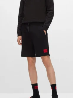 HUGO Black Contrast Logo Cotton Terry Shorts