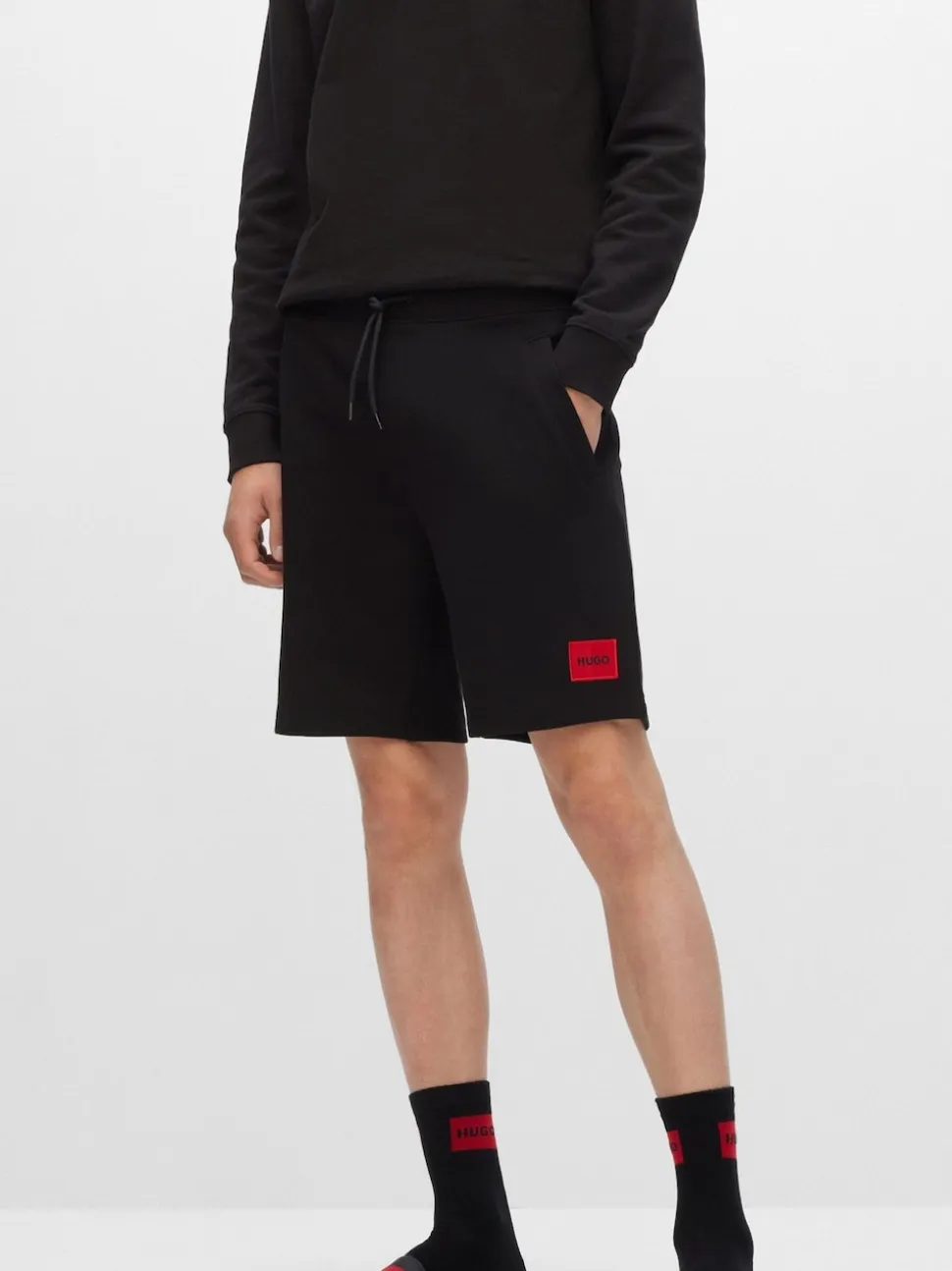 HUGO Black Contrast Logo Cotton Terry Shorts