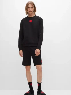 HUGO Black Contrast Logo Cotton Terry Shorts