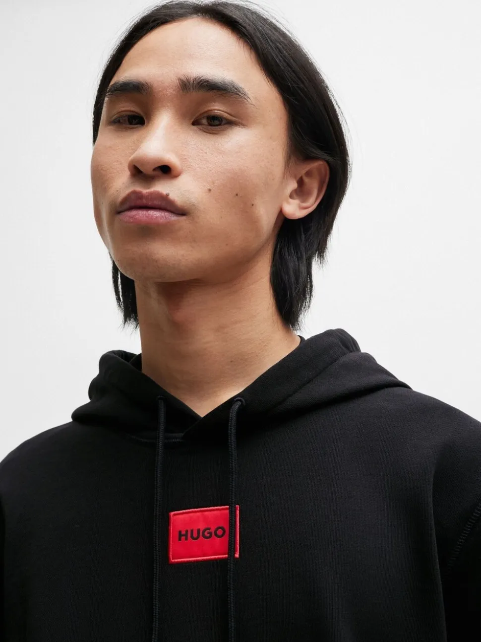 HUGO Black Logo Label Cotton Terry Hoodie