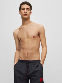 HUGO Black Logo Label Lined Swim Shorts